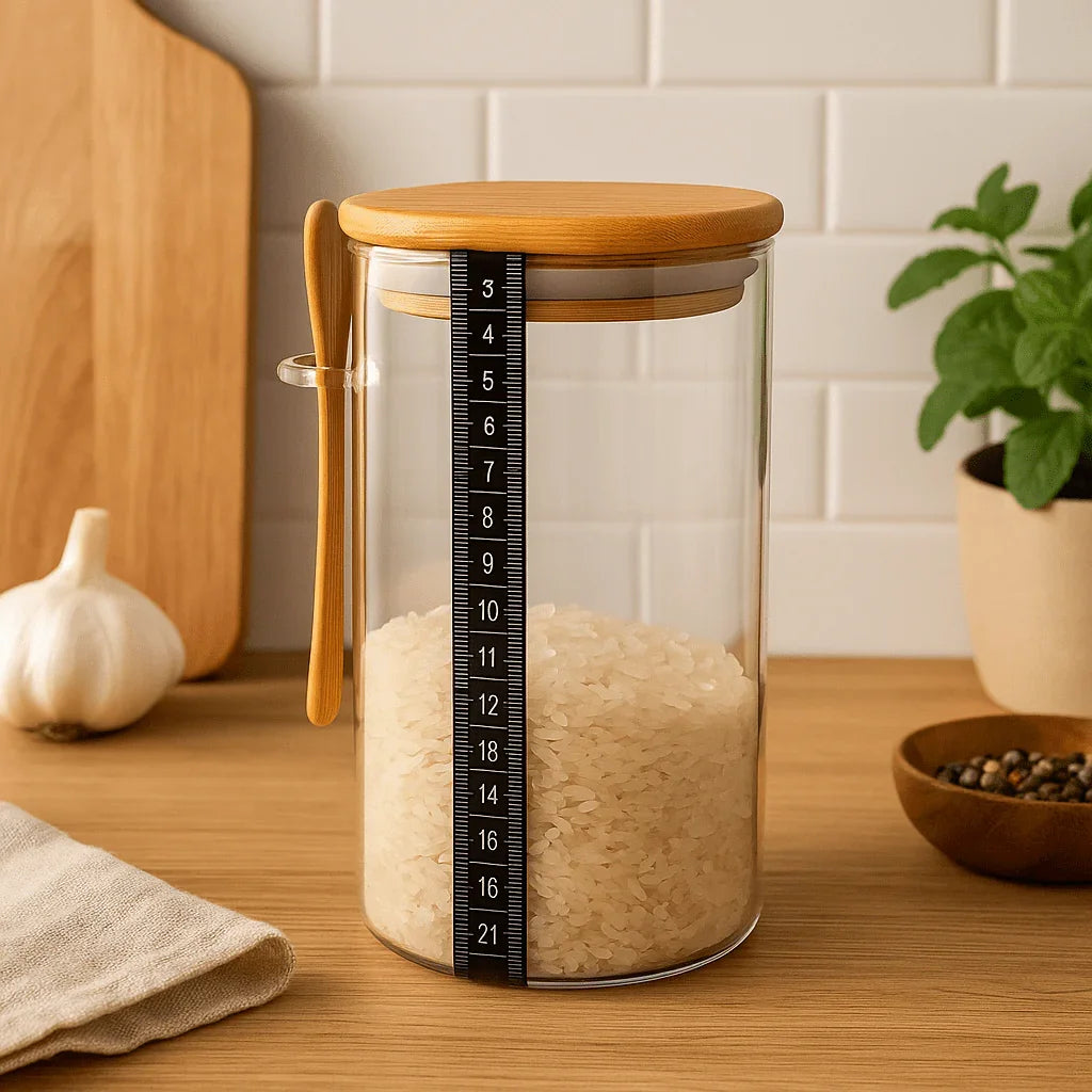 Pote de Vidro Quadrado com Tampa de Bambu e Colher 1400ml alidolado