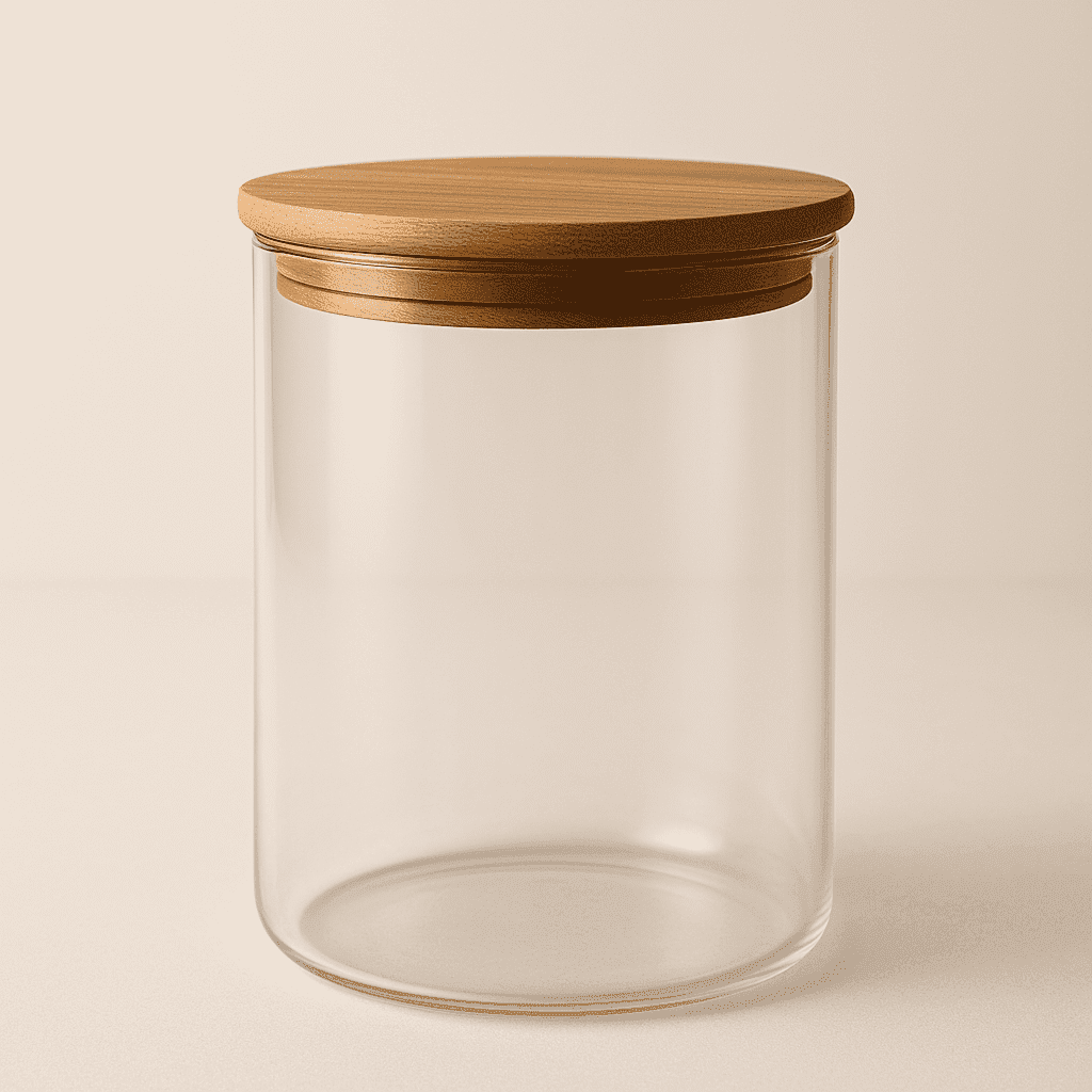 Pote de Vidro Redondo com Tampa de Bambu 1050ml alidolado