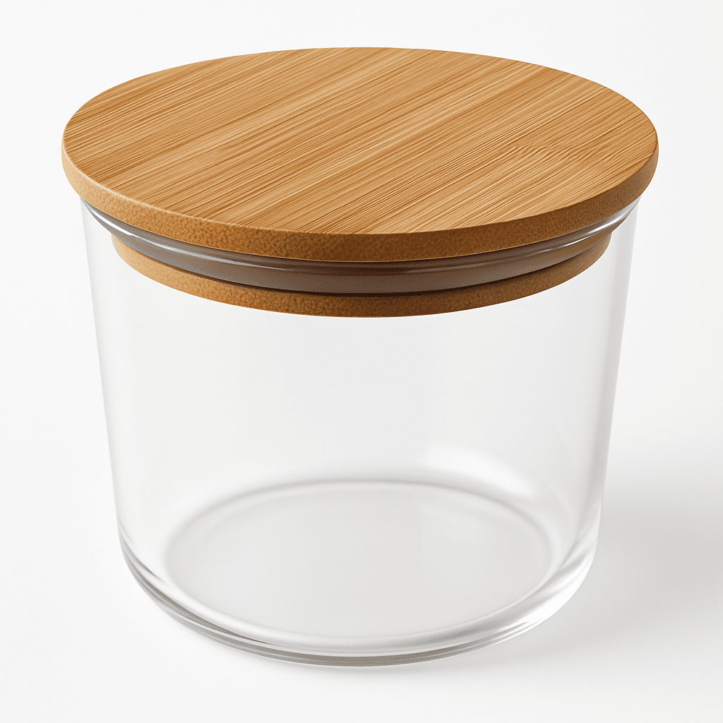 Pote de Vidro Redondo com Tampa de Bambu 450ml alidolado