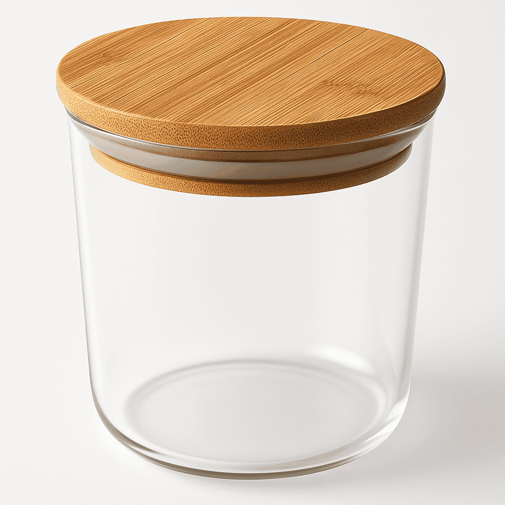 Pote de Vidro Redondo com Tampa de Bambu 450ml alidolado