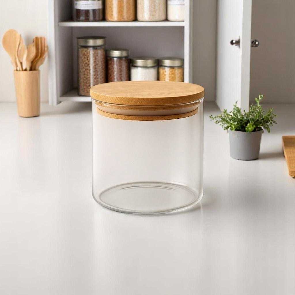 Pote de Vidro Redondo com Tampa de Bambu 700ml alidolado