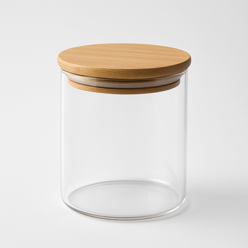 Pote de Vidro Redondo com Tampa de Bambu 750ml 10x12cm alidolado