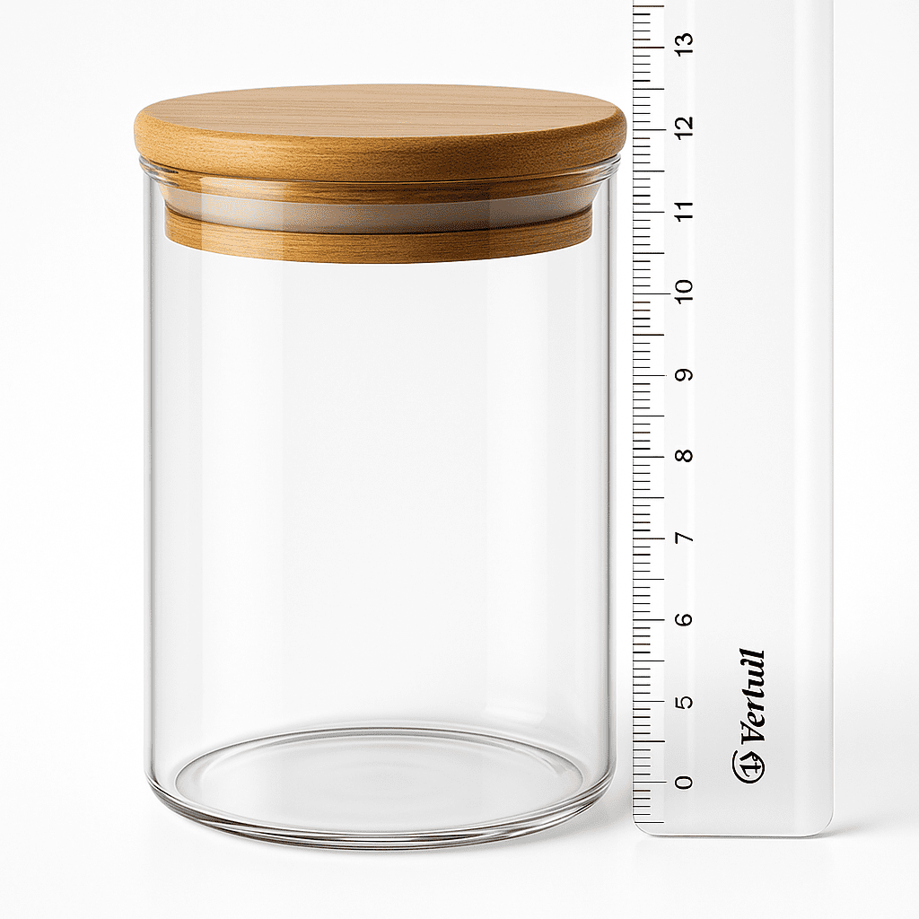 Pote de Vidro Redondo com Tampa de Bambu 750ml 10x12cm alidolado