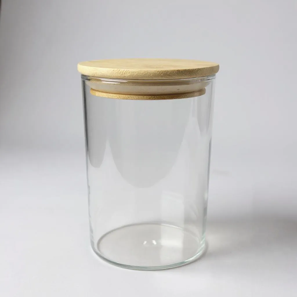 Pote de Vidro Redondo com Tampa de Bambu 750ml 8.5x15cm alidolado