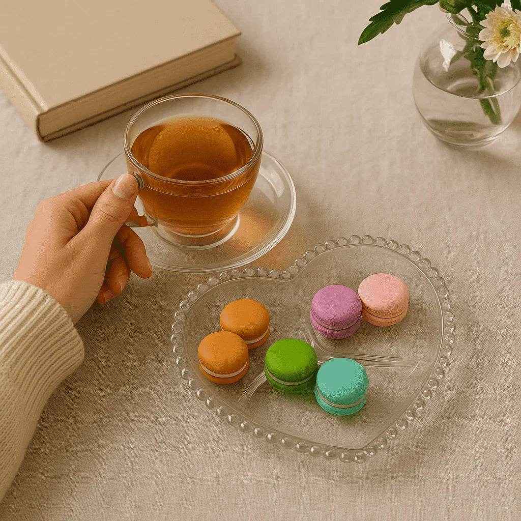 Prato de Cristal com Divisória Coração com Bolhas Alidolado - Alidolado