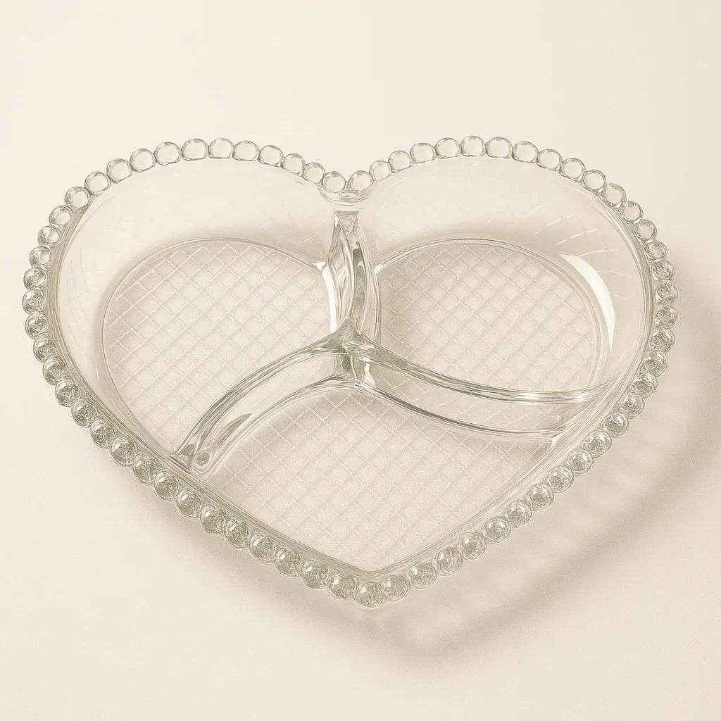 Prato de Cristal com Divisória Coração com Bolhas Alidolado - Alidolado