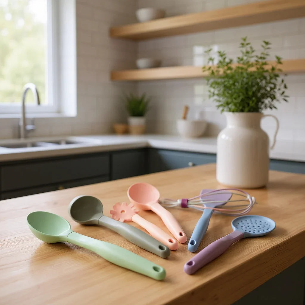 Kit de Utensílios Coloridos com Suporte Organizador para Cozinha