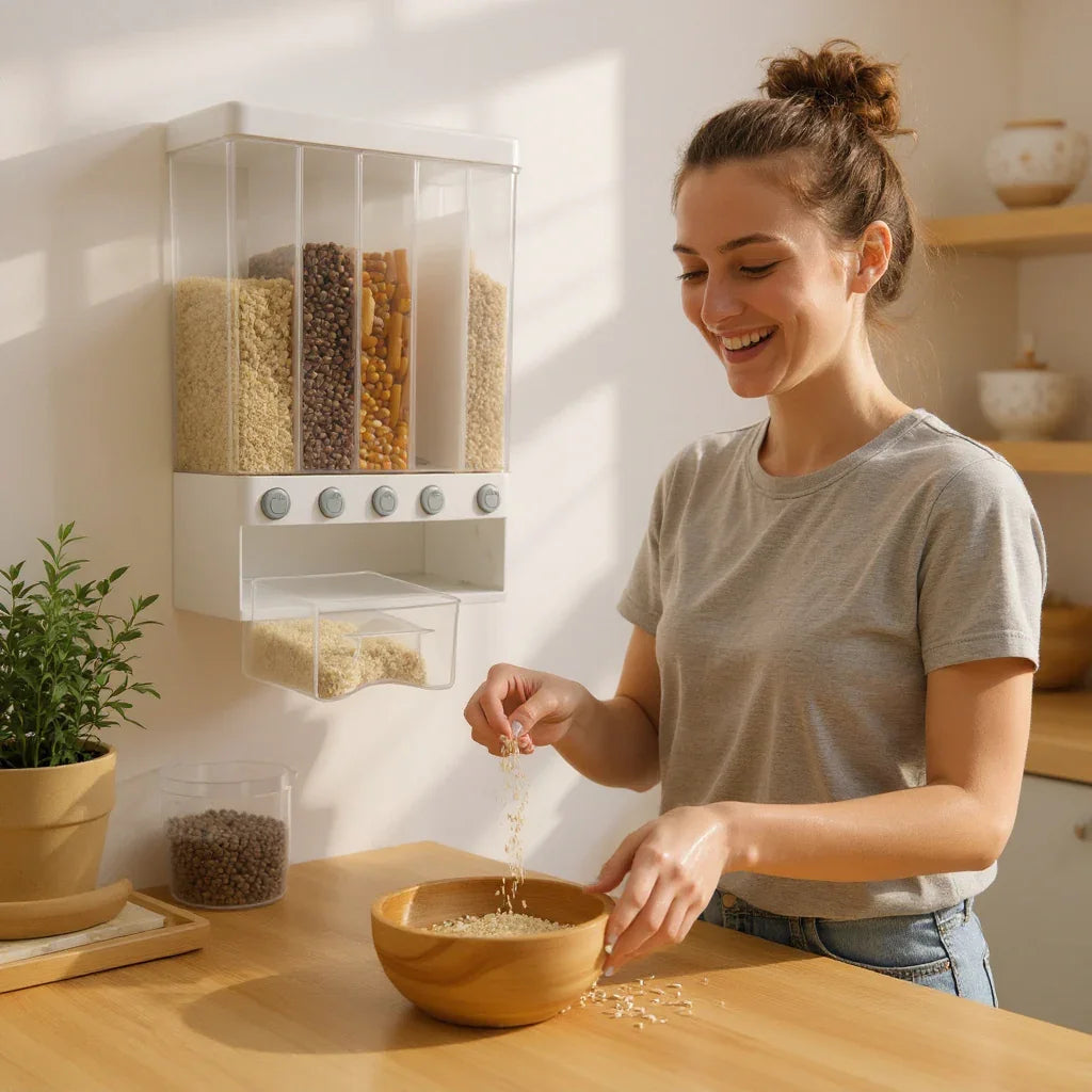 Dispenser Multifuncional para Grãos e Cereais com 6 Compartimentos