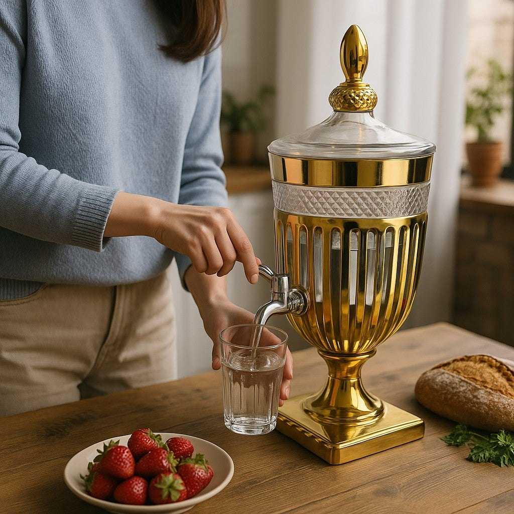 Suqueira de Cristal 3L com Base de Madeira e Torneira Inox alidolado