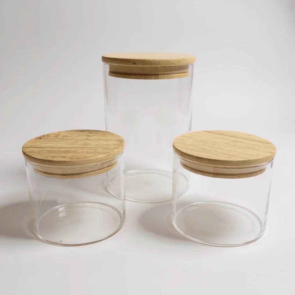 Conjunto de Potes Herméticos Tampa de Bambu 3 Peças Alidolado - Alidolado