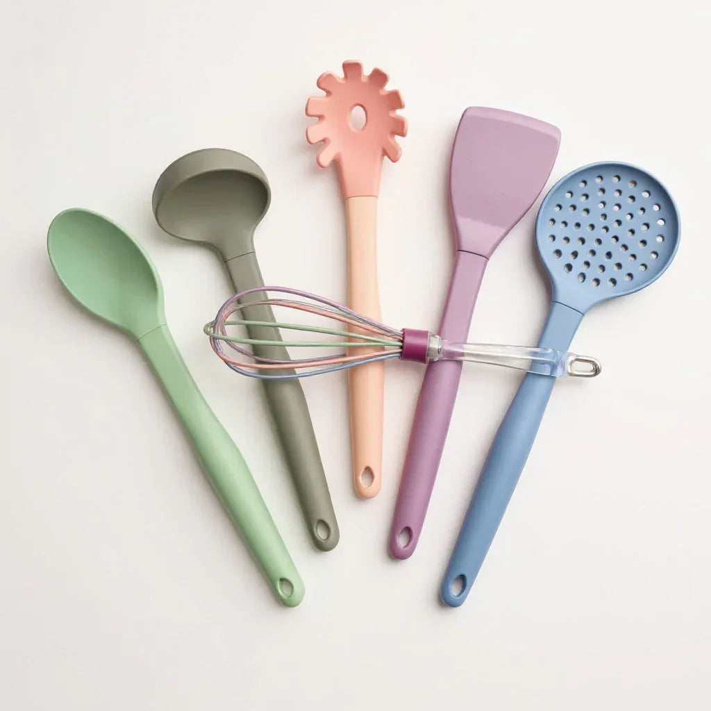Kit de Utensílios Coloridos com Suporte Organizador para Cozinha
