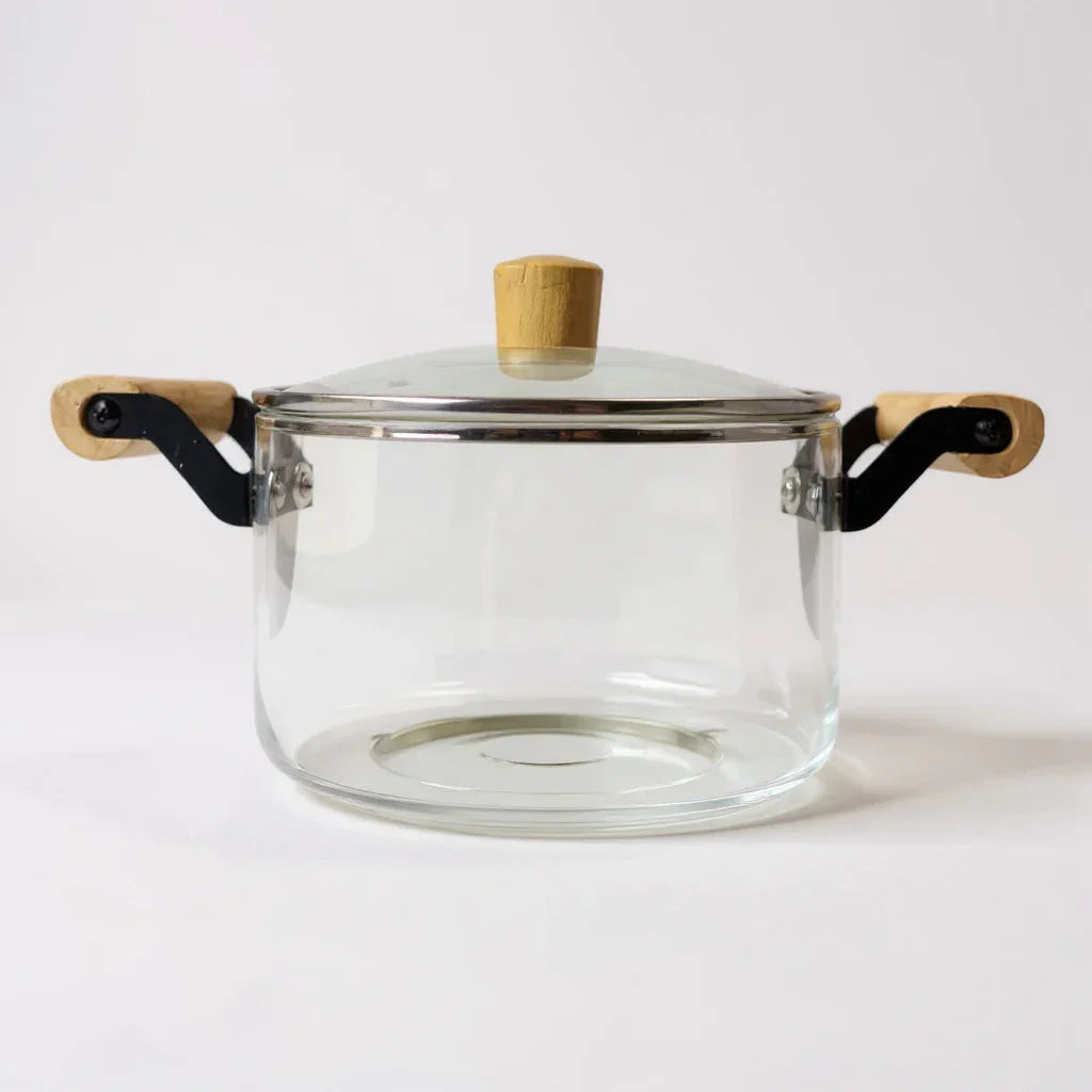 Panela de Vidro com Alças de Madeira 4L