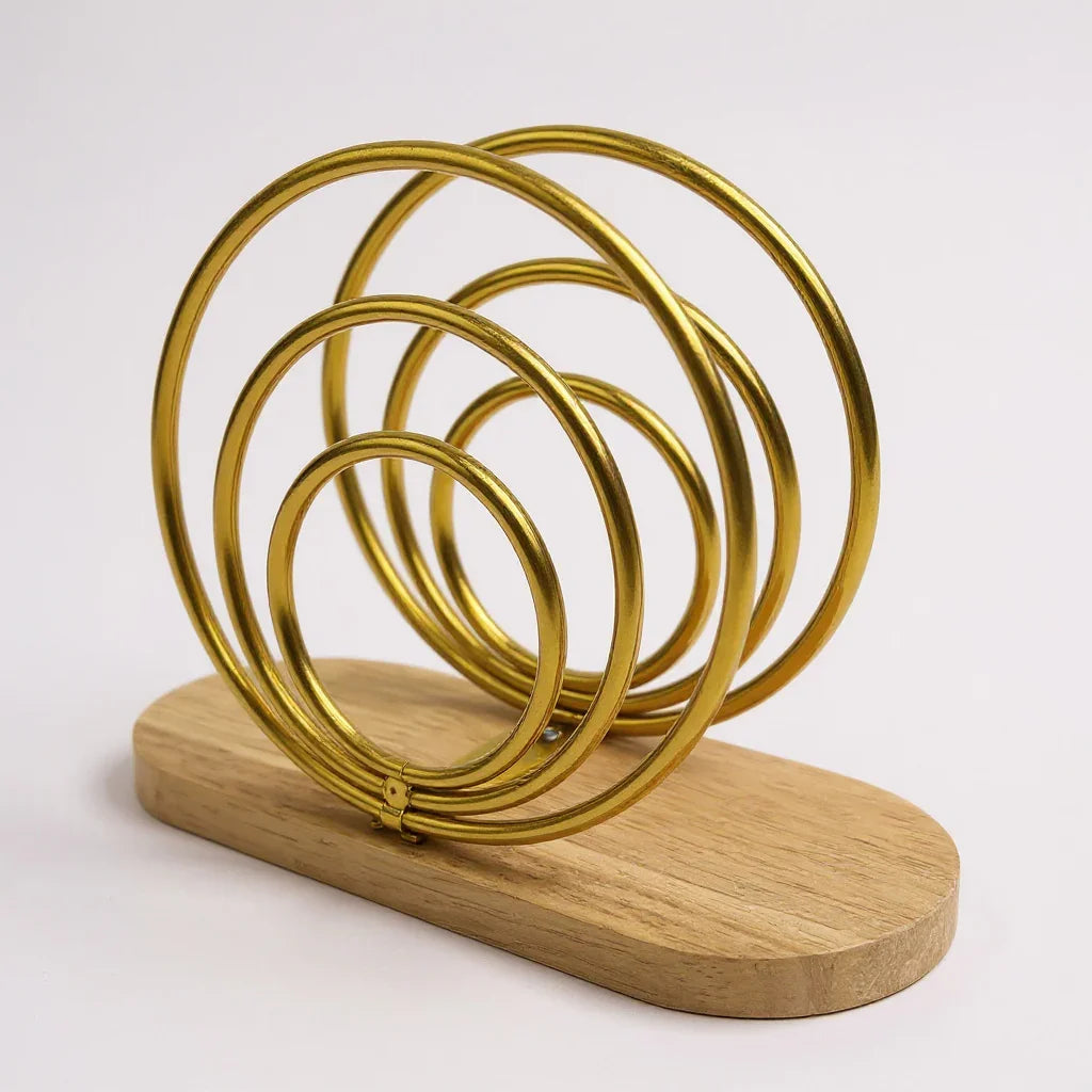 Porta Guardanapo Dourado com Base de Madeira