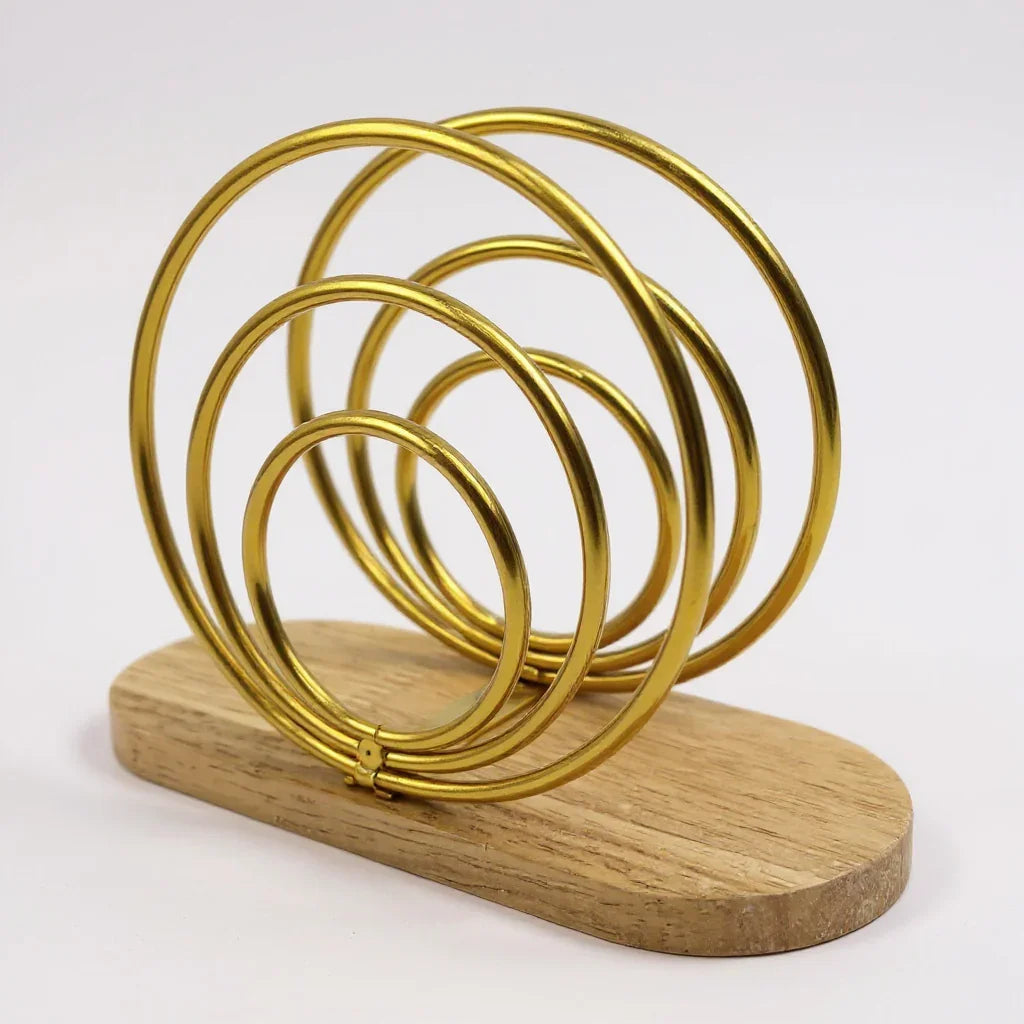 Porta Guardanapo Dourado com Base de Madeira