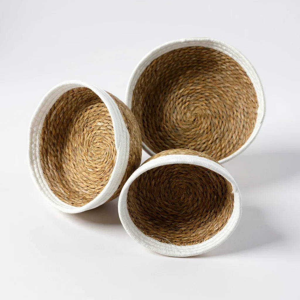 Kit com 3 Cestos de Corda de Palha e Algodão