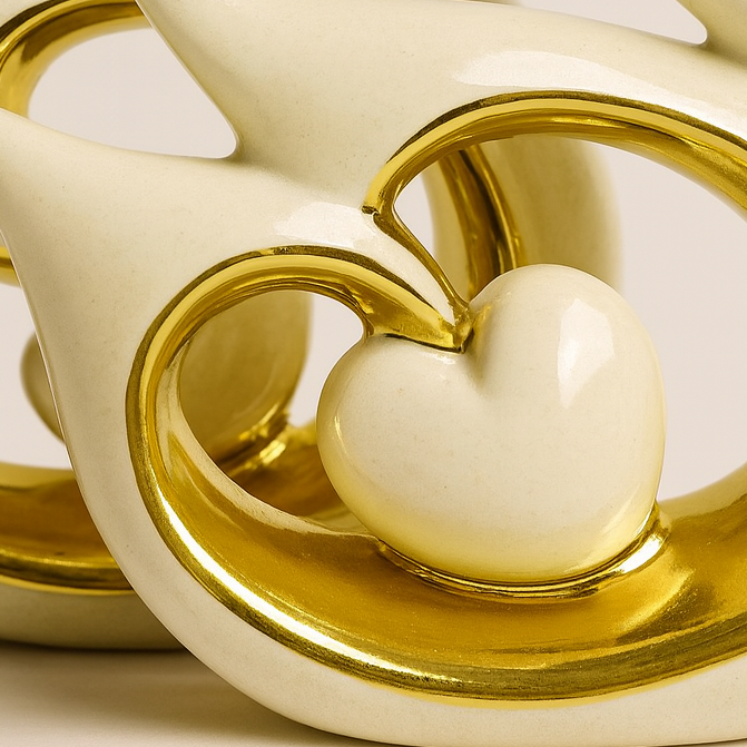 Par de Cisnes Decorativos Brancos com Detalhes Dourados