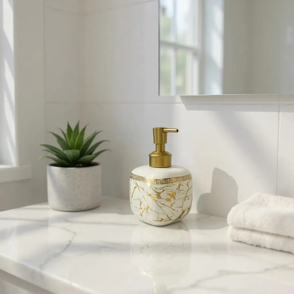 Dispenser de Sabonete Cerâmica Branco Elegance Alidolado