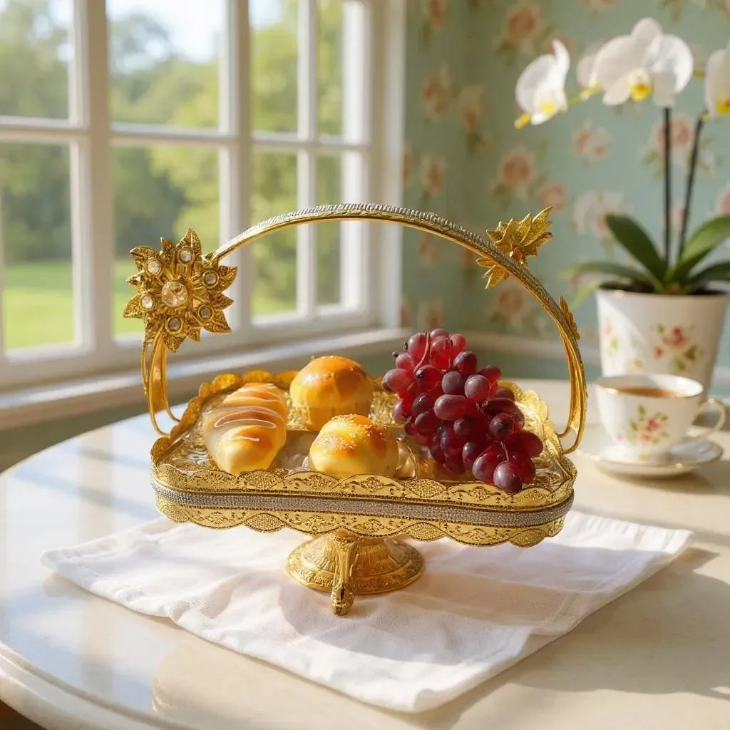 Cesta Decorativa com Base de Vidro Dourada Alidolado
