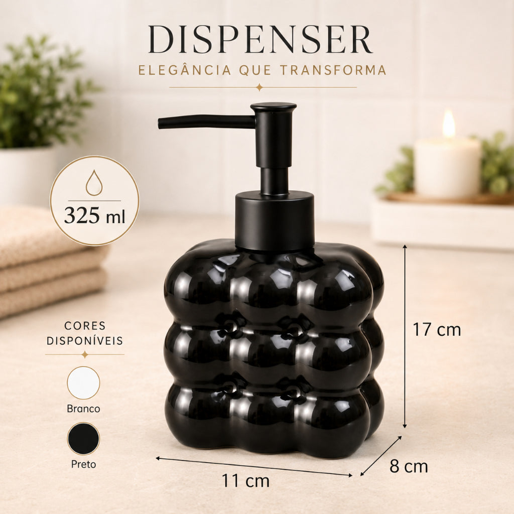 PAR de Dispensers de Sabonete Vidro Preto ou Branco Estilo Bolha Bico Preto Fosco Banheiro