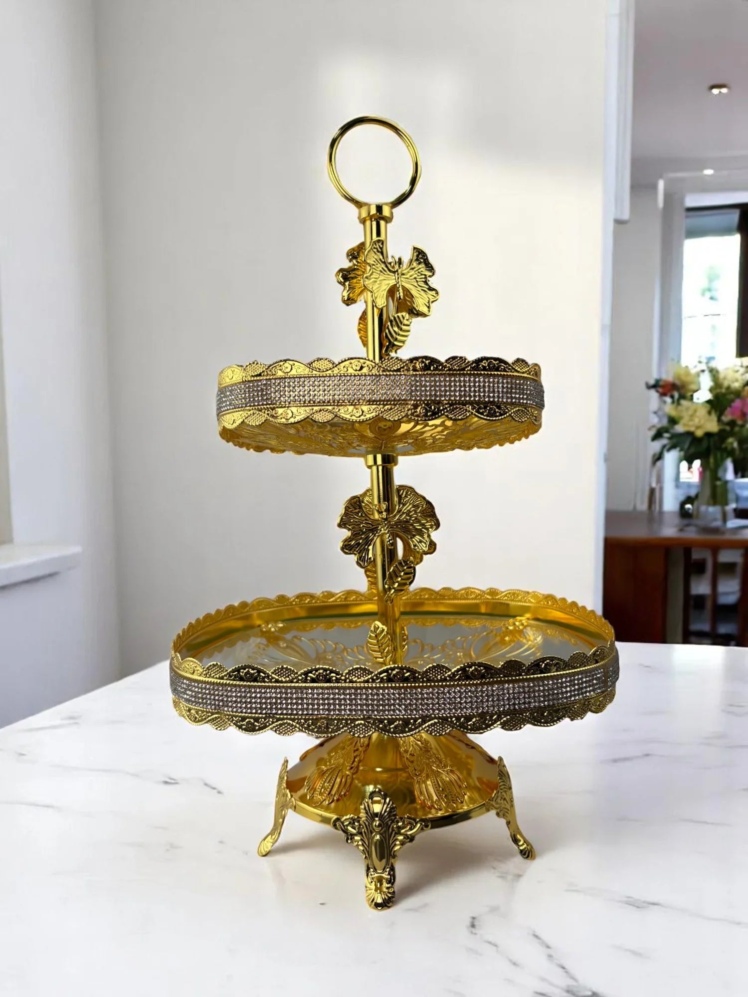 Centro de Mesa Decorativo em Vidro Dourado Alidolado