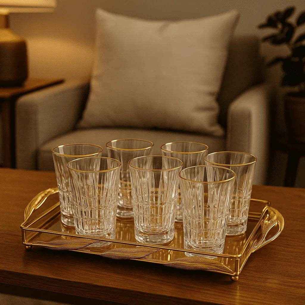 Conjunto de 6 Copos Vidro com Borda Dourada 290ml Alidolado