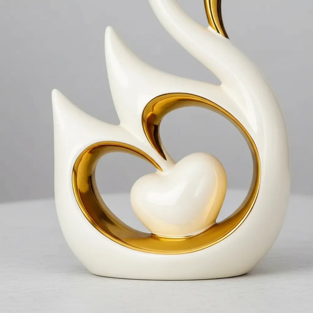 Par de Cisnes Decorativos Brancos com Detalhes Dourados