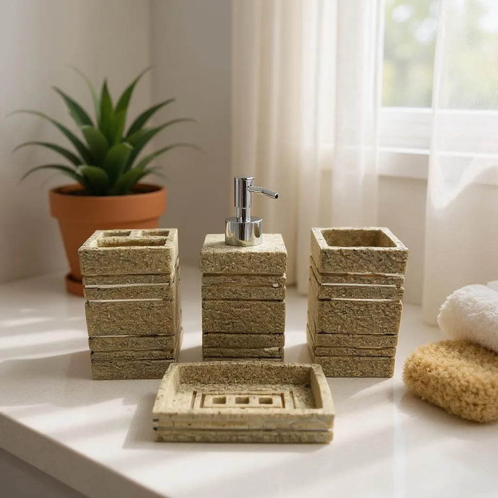 Conjunto de Acessórios para Banheiro Rustic Beige Alidolado
