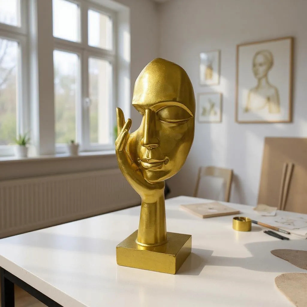 Escultura de Resina Silêncio Dourado Alidolado