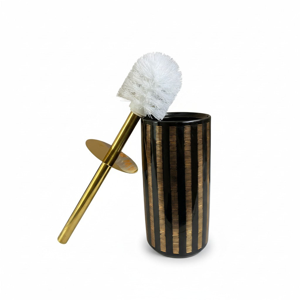 Suporte para Escova Sanitária Cerâmico Branco com Detalhes Dourados