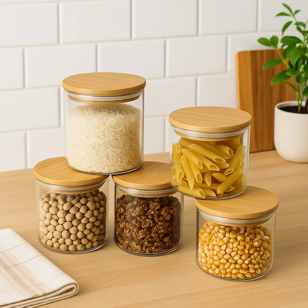 Pote de Vidro com Tampa de Bambu [MONTE O SEU KIT]