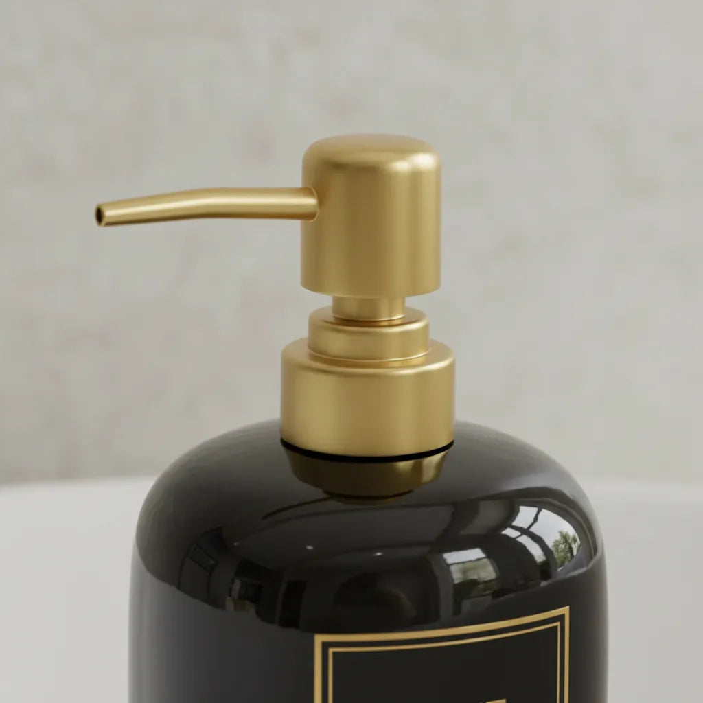 Dispenser de Sabonete Home Elegante em Cerâmica Branco com Tampa Dourada