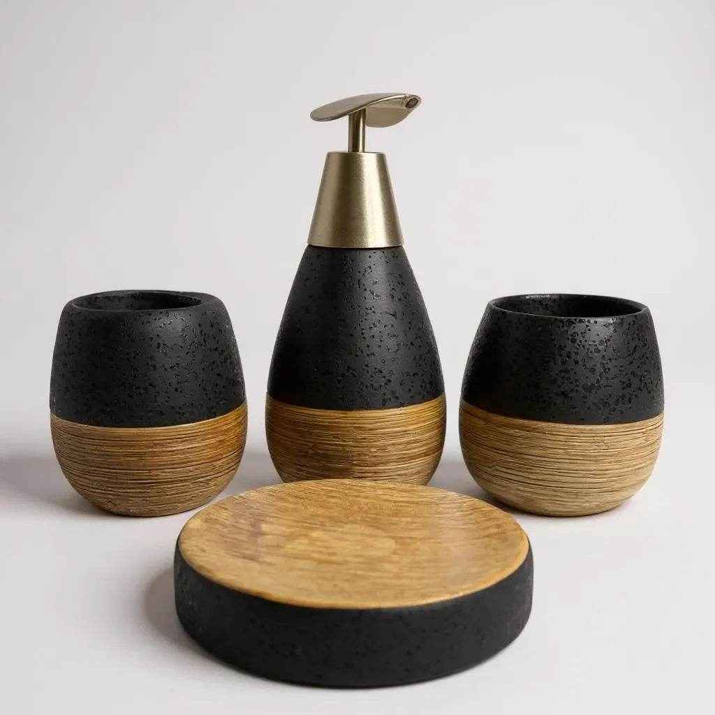 Conjunto de Banheiro Cerâmica Preto com Marrom Alidolado