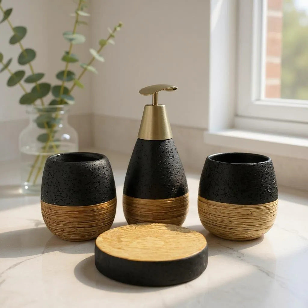 Conjunto de Banheiro Cerâmica Preto com Marrom Alidolado