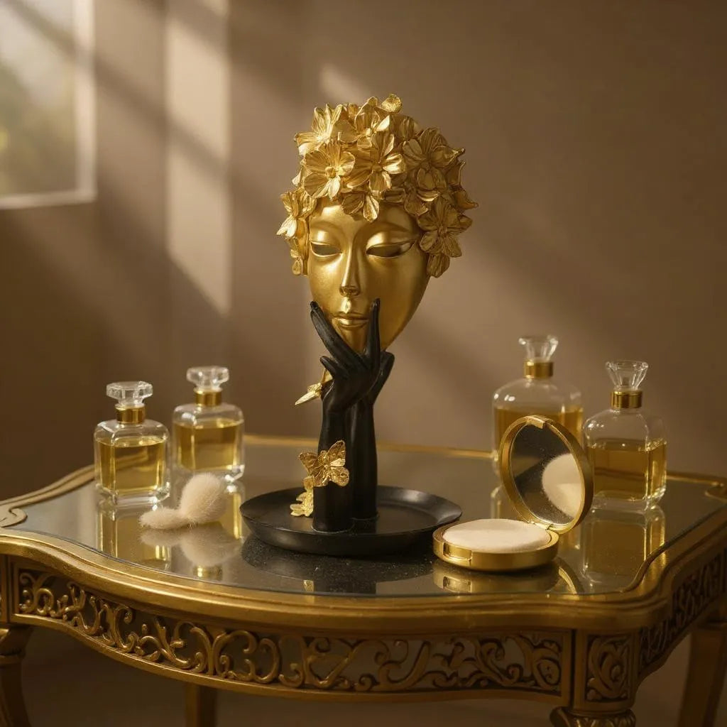 Escultura de Resina Flores e Borboletas Branco Alidolado