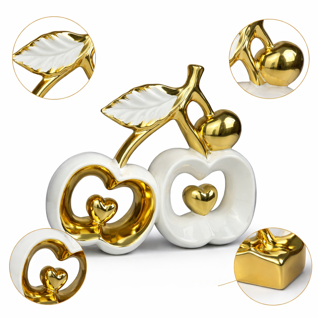 Escultura Cerejas Decorativas Cerâmica Brancas