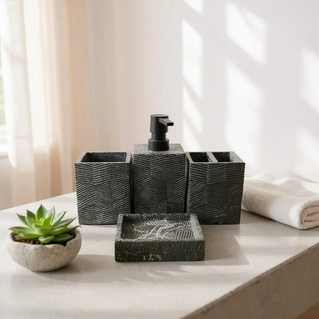 Conjunto de Acessórios para Banheiro Mármore Preto Alidolado