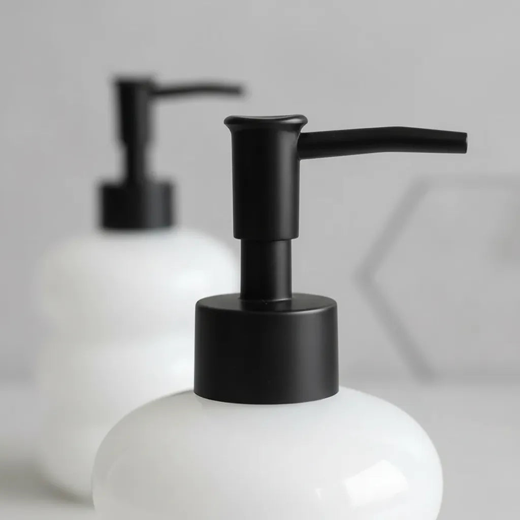 Dispenser de Vidro Branco Bolha com Bico Preto Fosco