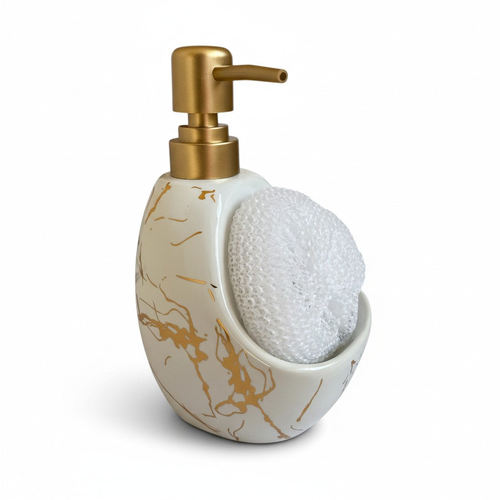 Dispenser de Sabonete Elegância em Cerâmica Branco ou Preto com Dourado