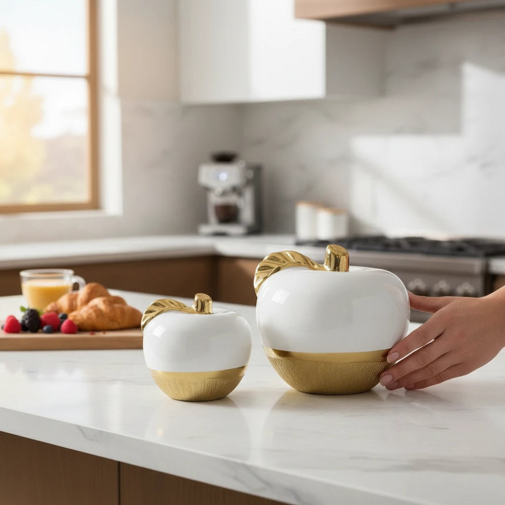 Conjunto de Escultura de Cerâmica Maçãs Decorativas