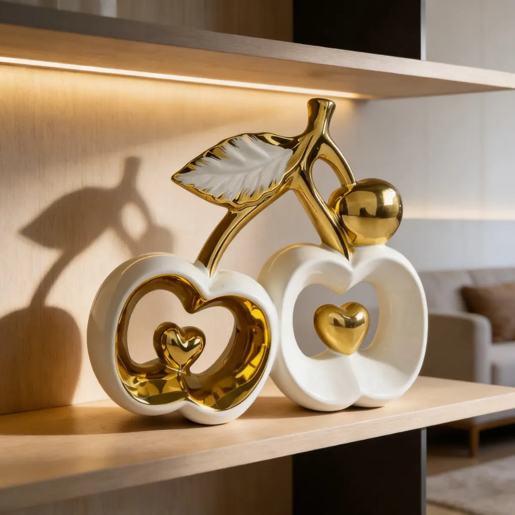 Conjunto de Esculturas Decorativas  Frutas em Cerâmica com Detalhes em Dourado ou Prata para Casa