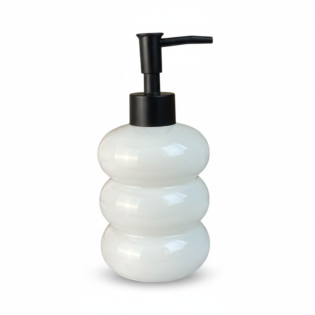 Dispenser de Vidro Branco Bolha com Bico Preto Fosco