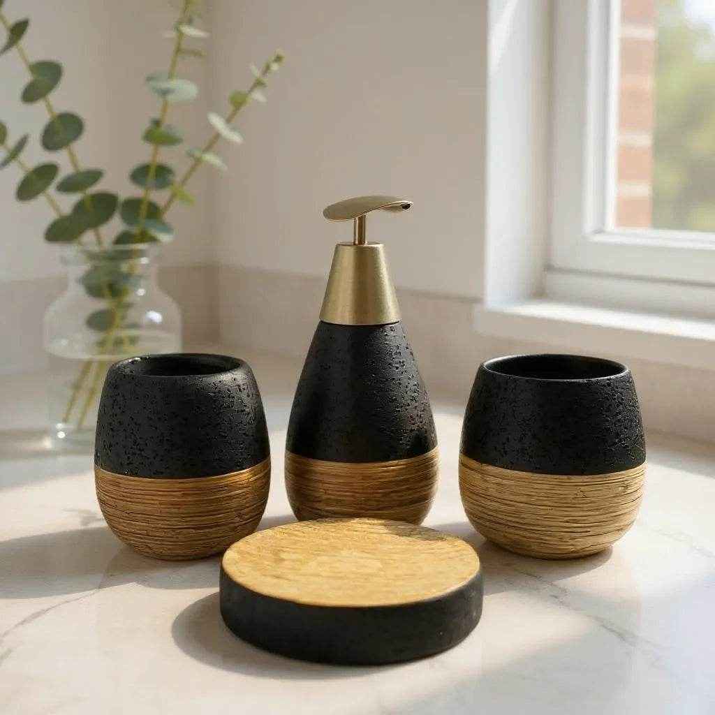 Conjunto de Banheiro Cerâmica Preto com Marrom Alidolado