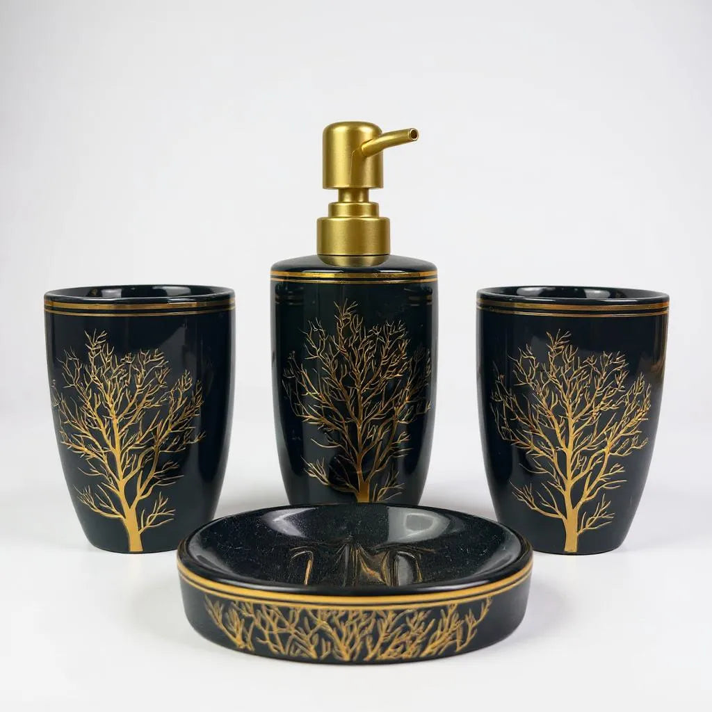Conjunto de Banheiro Preto com Dourado Alidolado