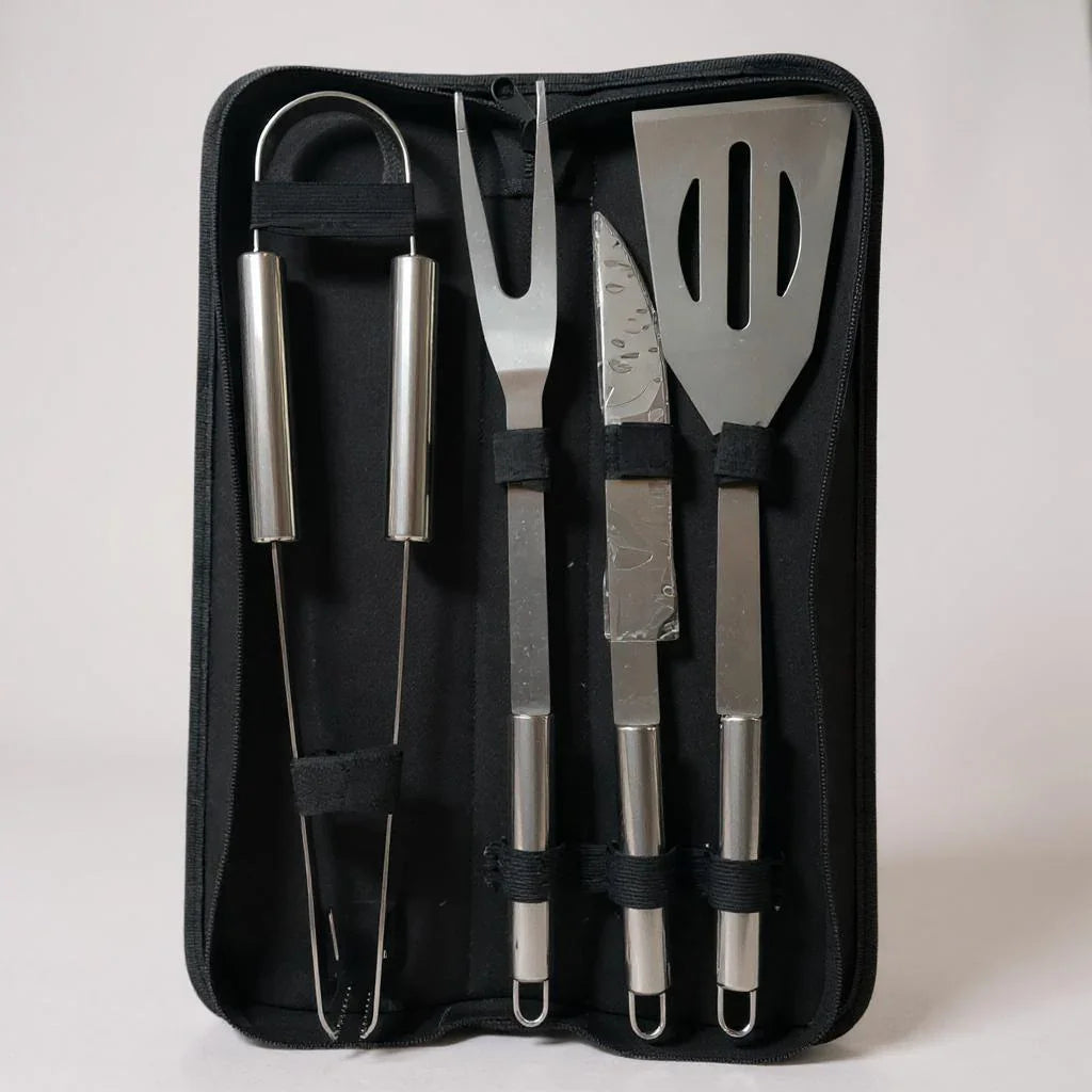 Kit para Churrasco com Estojo de Transporte – 4 Peças em Aço Inox